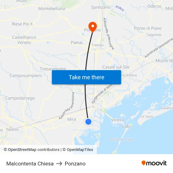 Malcontenta Church to Ponzano map