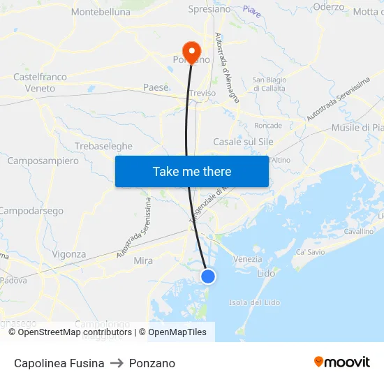 Fusina Terminal to Ponzano map