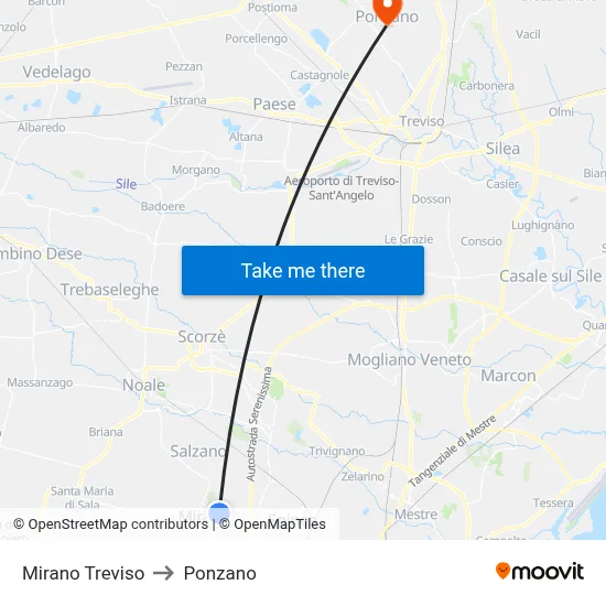 Mirano Treviso to Ponzano map