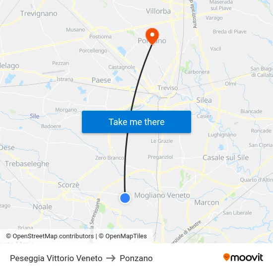 Peseggia Vittorio Veneto to Ponzano map