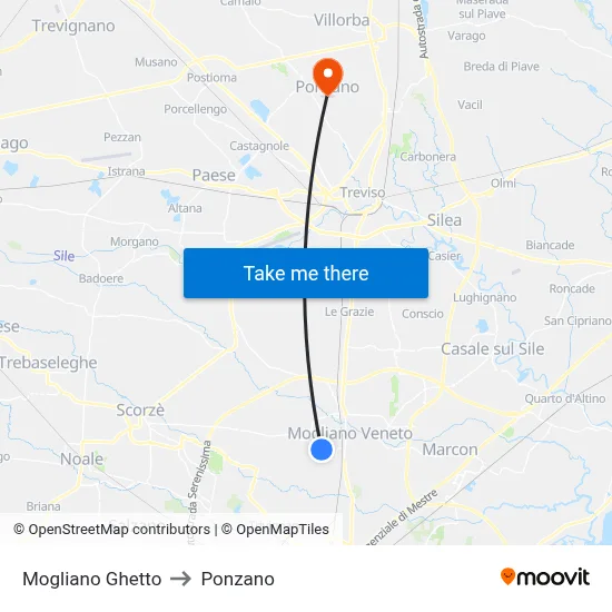 Mogliano Ghetto to Ponzano map