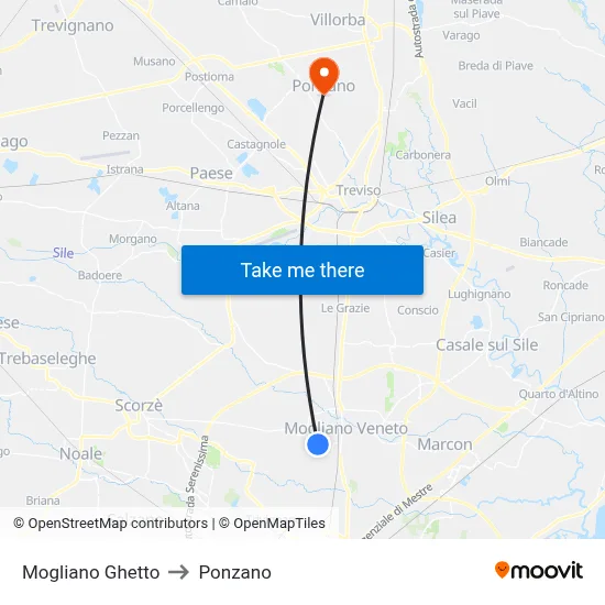 Mogliano Ghetto to Ponzano map