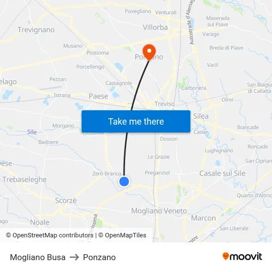Mogliano Busa to Ponzano map