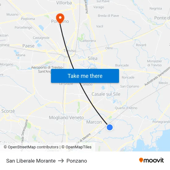 San Liberale Morante to Ponzano map