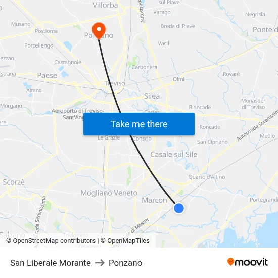 San Liberale Morante to Ponzano map