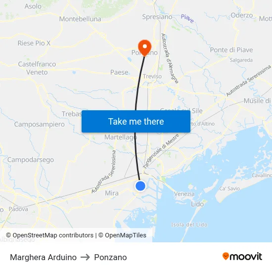 Marghera Arduino to Ponzano map