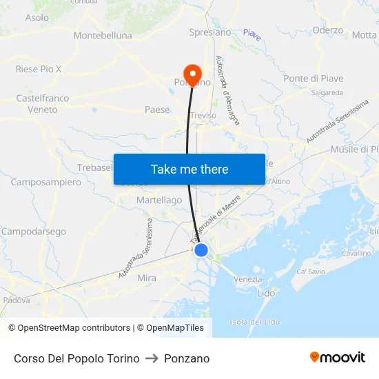 Corso Del Popolo Turin to Ponzano map