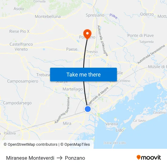 Miranese Monteverdi to Ponzano map