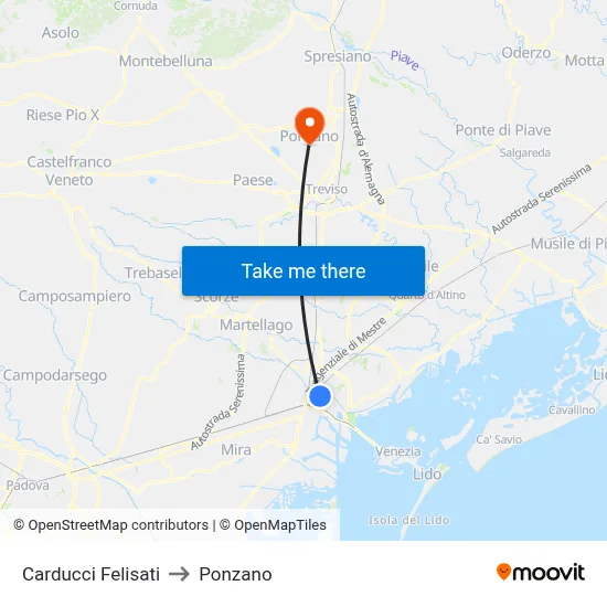 Carducci Felisati to Ponzano map