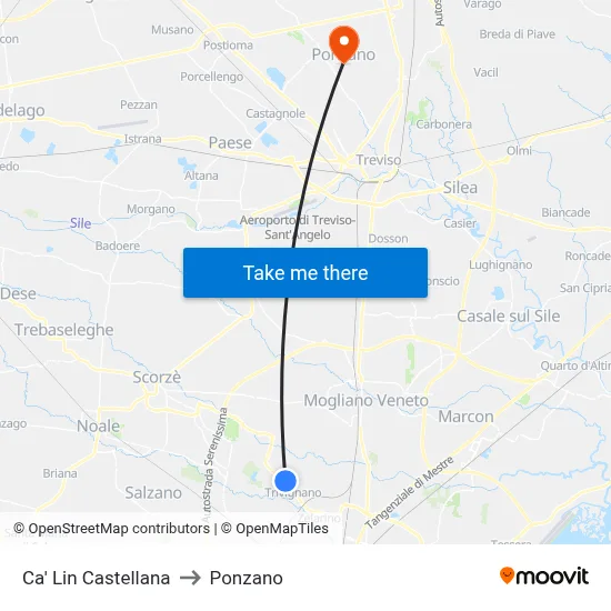 Ca' Lin Castellana to Ponzano map