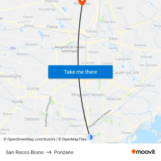 San Rocco Bruno to Ponzano map