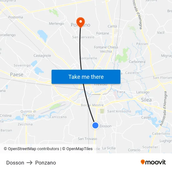Dosson to Ponzano map