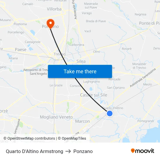 Quarto D'Altino Armstrong to Ponzano map