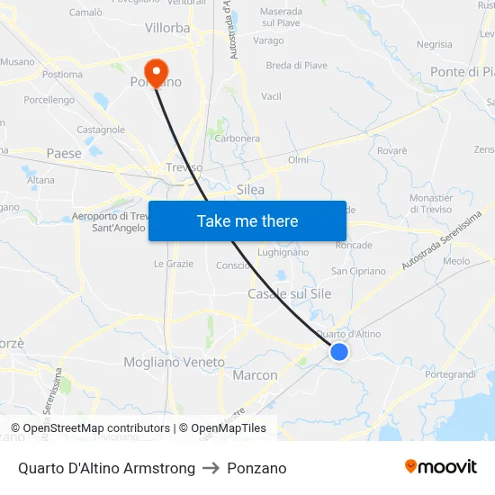 Quarto D'Altino Armstrong to Ponzano map