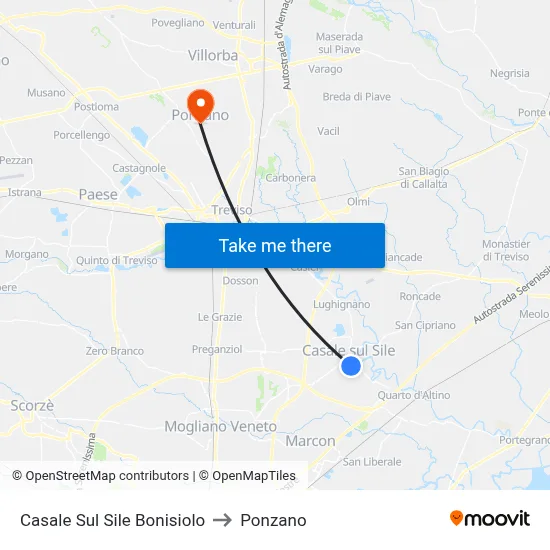 Casale Sul Sile Bonisiolo to Ponzano map
