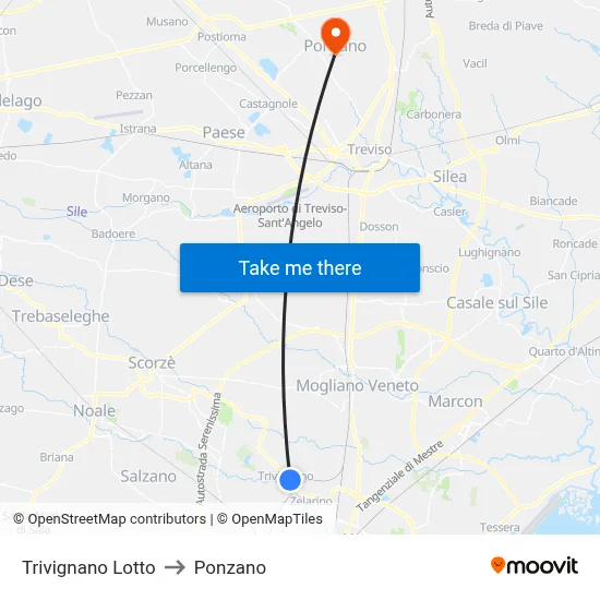 Trivignano Lotto to Ponzano map