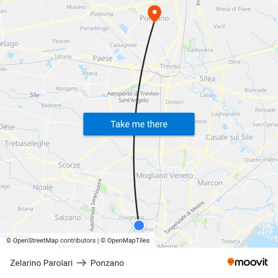 Zelarino Parolari to Ponzano map