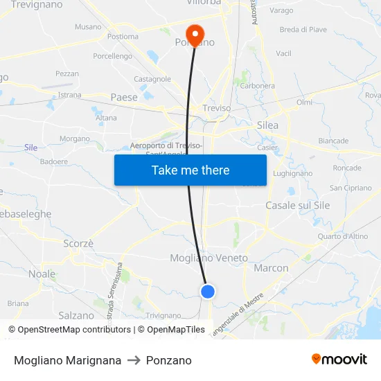 Mogliano Marignana to Ponzano map