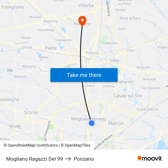 Mogliano Boys of '99 to Ponzano map