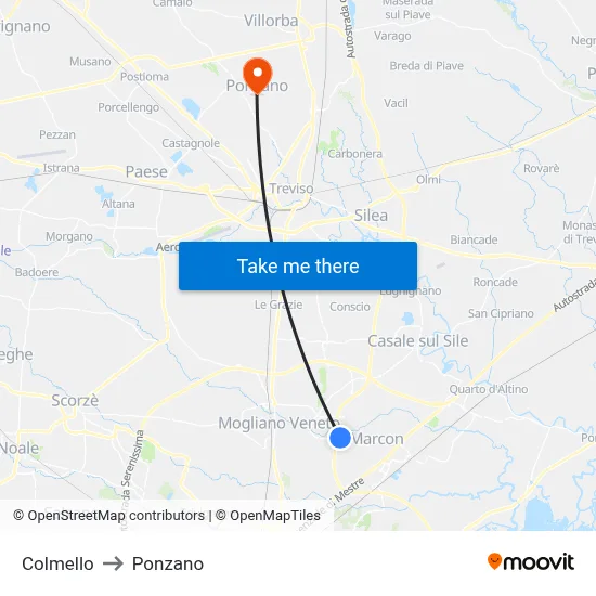 Colmello to Ponzano map