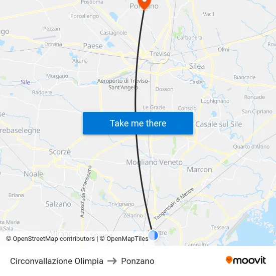 Olimpia Ring Road to Ponzano map