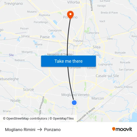 Mogliano Rimini to Ponzano map