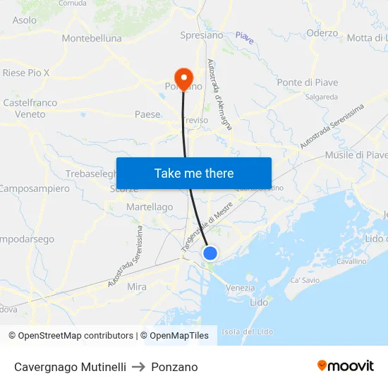 Cavergnago Mutinelli to Ponzano map