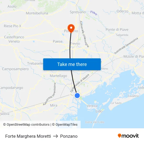 Forte Marghera Moretti to Ponzano map