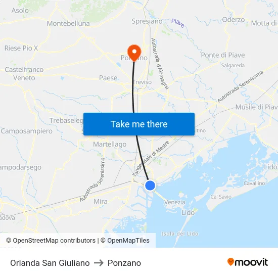 Orlanda San Giuliano to Ponzano map