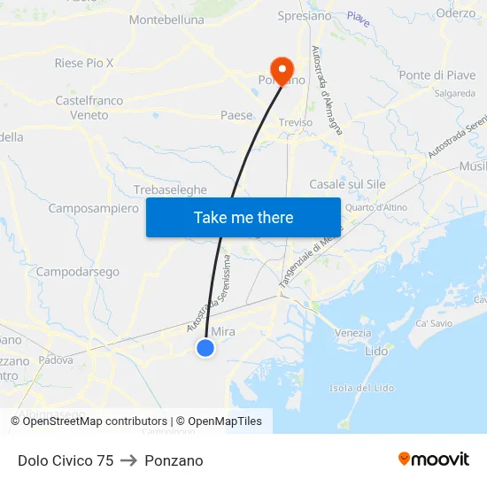 Dolo Civic 75 to Ponzano map