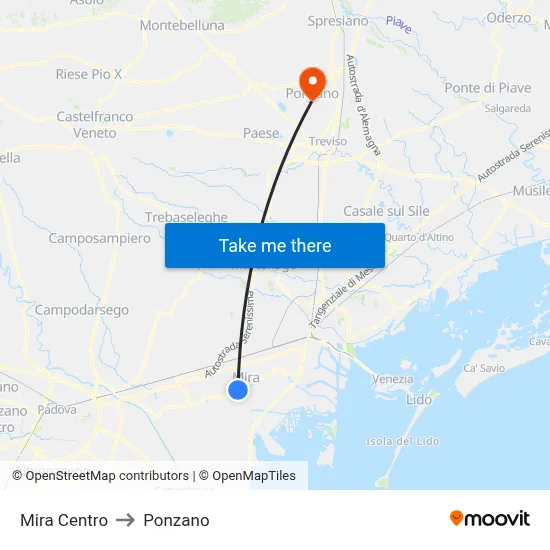 Mira Center to Ponzano map