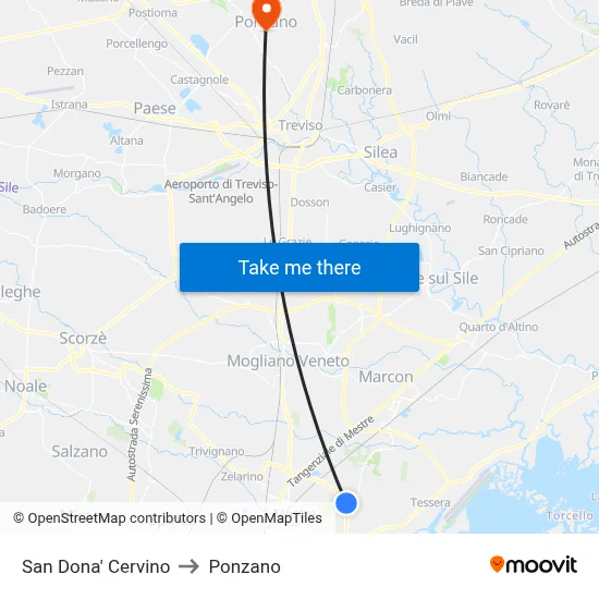 San Dona' Cervino to Ponzano map