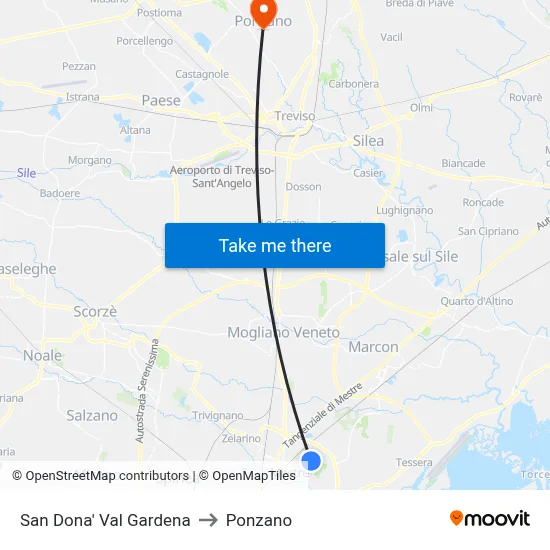 San Donà Val Gardena to Ponzano map