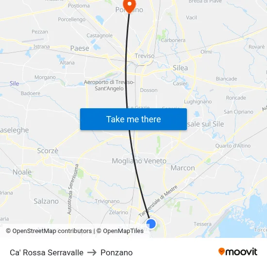 Ca' Rossa Serravalle to Ponzano map