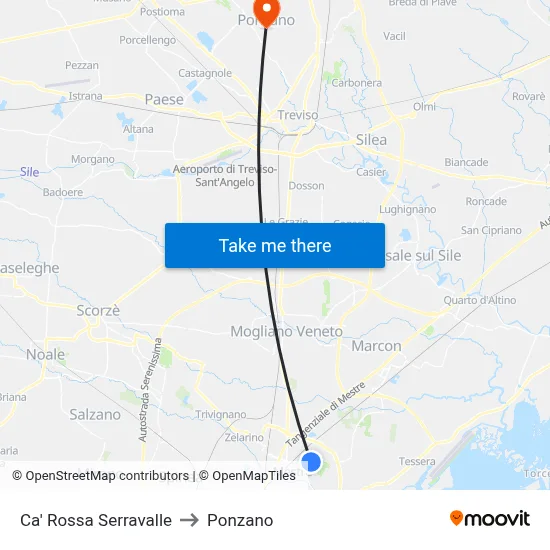 Ca' Rossa Serravalle to Ponzano map