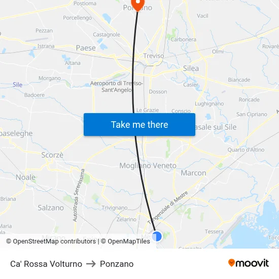 Ca' Rossa Volturno to Ponzano map