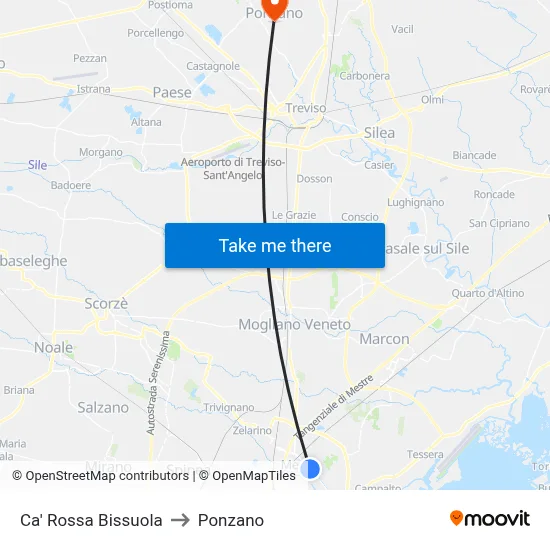 Ca' Rossa Bissuola to Ponzano map