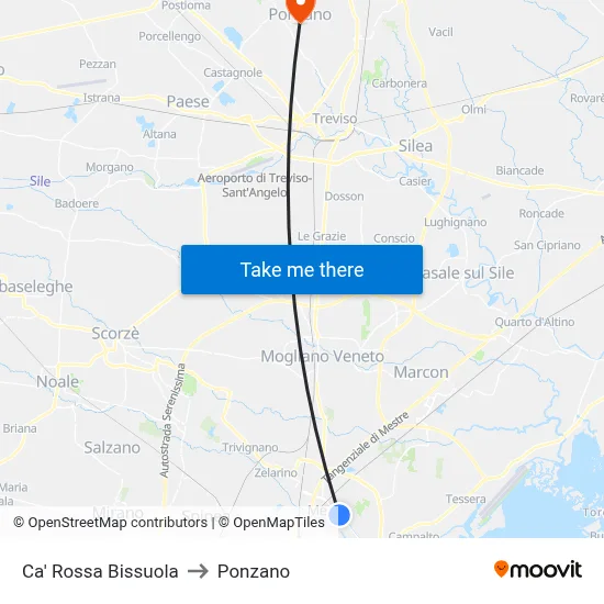 Ca' Rossa Bissuola to Ponzano map