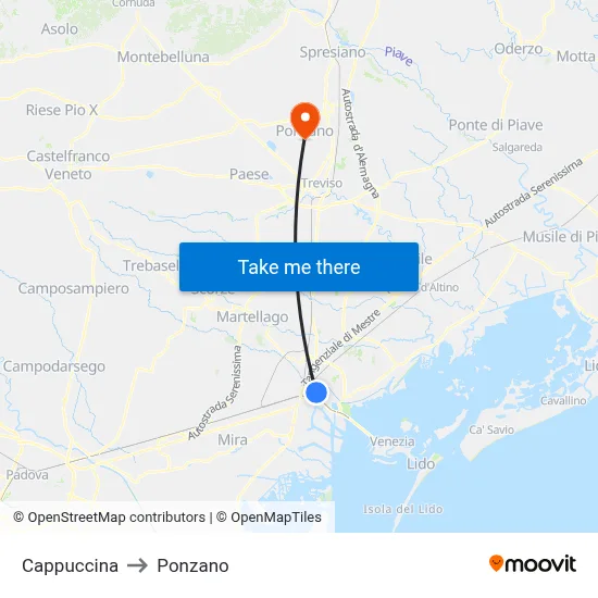 Cappuccina to Ponzano map
