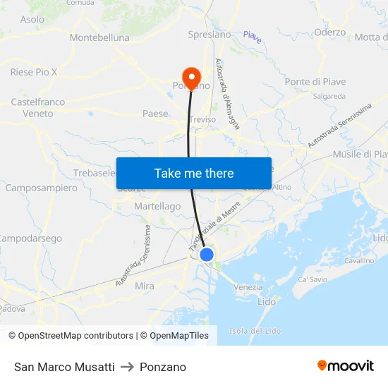 San Marco Musatti to Ponzano map