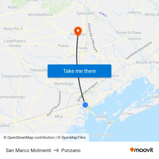 San Marco Molmenti to Ponzano map