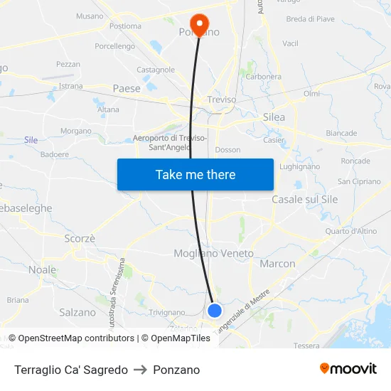 Terraglio Ca' Sagredo to Ponzano map
