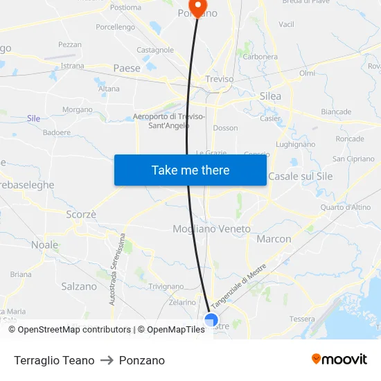 Terraglio Teano to Ponzano map