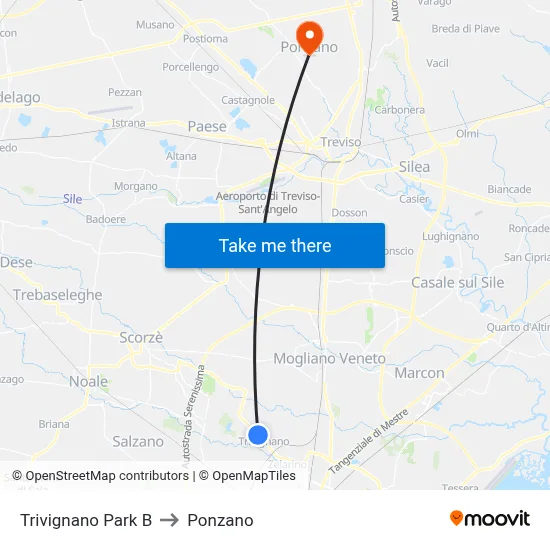 Trivignano Park B to Ponzano map
