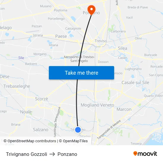 Trivignano Gozzoli to Ponzano map