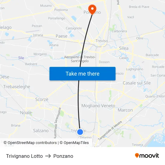 Trivignano Lotto to Ponzano map