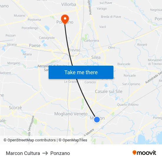Marcon Culture to Ponzano map