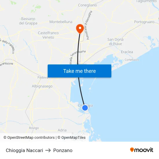 Chioggia Naccari to Ponzano map