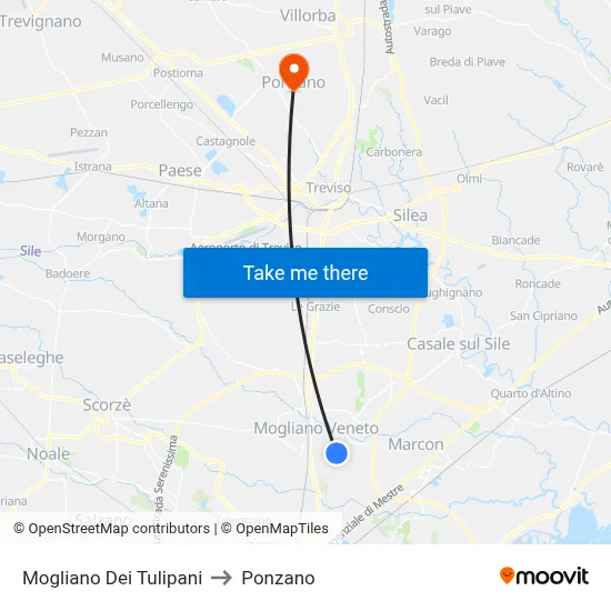 Mogliano of the Tulips to Ponzano map