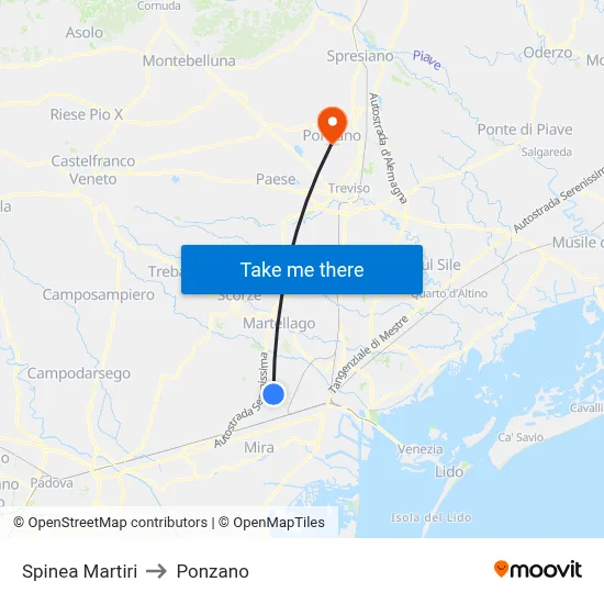 Spinea Martyrs to Ponzano map